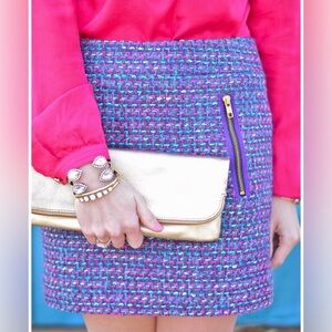 NWOT J.Crew Tweed Mini Skirt Purple Pink Zip Pockets Fully Lined Size 0